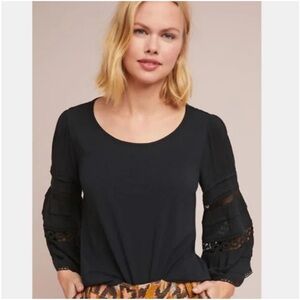 Anthropologie One September Black Southern Eyelet Bell Sleeve Top - M